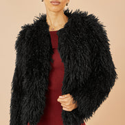 Yumi Black Luxe Fluffy Faux Fur Coat