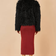 Yumi Black Luxe Fluffy Faux Fur Coat