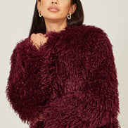 Yumi Burgundy Luxe Fluffy Faux Fur Coat