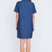 Yumi Blue Chambray Tunic with Pussy Bow Tie