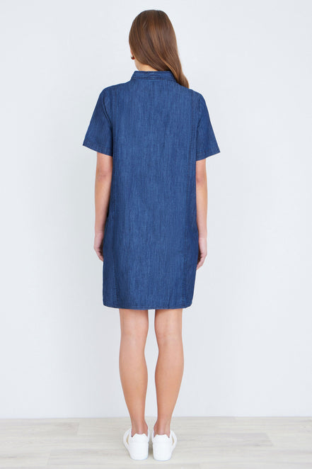 Yumi Blue Chambray Tunic with Pussy Bow Tie