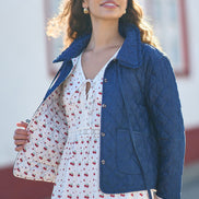 Yumi Blue Chambray Quilted Jacket with Cherry Lining