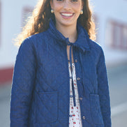 Yumi Blue Chambray Quilted Jacket with Cherry Lining
