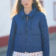 Yumi Blue Chambray Quilted Jacket with Cherry Lining