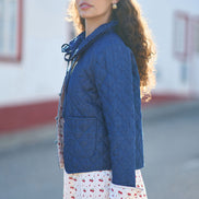 Yumi Blue Chambray Quilted Jacket with Cherry Lining