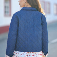 Yumi Blue Chambray Quilted Jacket with Cherry Lining