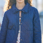 Yumi Blue Chambray Quilted Jacket with Cherry Lining