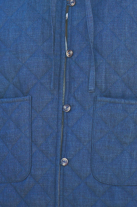 Yumi Blue Chambray Quilted Jacket with Cherry Lining