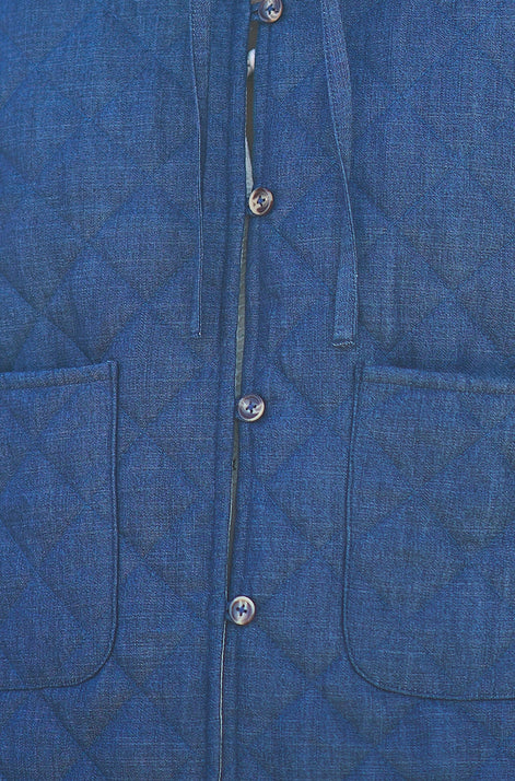 Yumi Blue Chambray Quilted Jacket With Cherry Lining