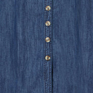 Yumi Blue Chambray Cotton Ruched Midi Sun Dress