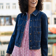 Yumi Blue Stretch Denim Jacket with Pocket Detail