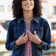 Yumi Blue Stretch Denim Jacket with Pocket Detail