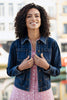 Yumi Blue Stretch Denim Jacket With Pocket Detail