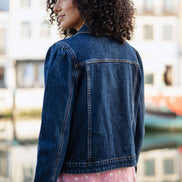 Yumi Blue Stretch Denim Jacket with Pocket Detail