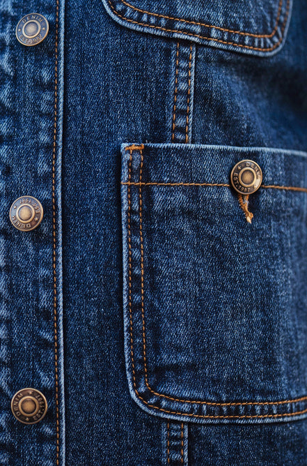 Yumi Blue Stretch Denim Jacket with Pocket Detail