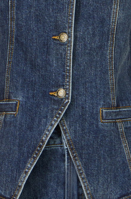 Yumi Blue Stretch Long Denim Waistcoat