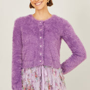 Yumi Lavender Eyelash Knit Cropped Cardigan