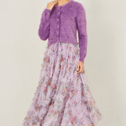 Yumi Lavender Eyelash Knit Cropped Cardigan