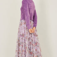 Yumi Lavender Eyelash Knit Cropped Cardigan