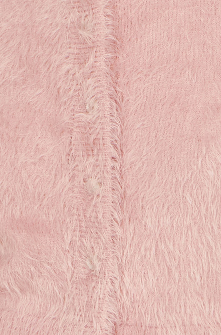Yumi Pink Eyelash Knit Cropped Cardigan