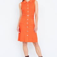 Yumi Orange Rib Knitted Skater Dress with Buckle Detail