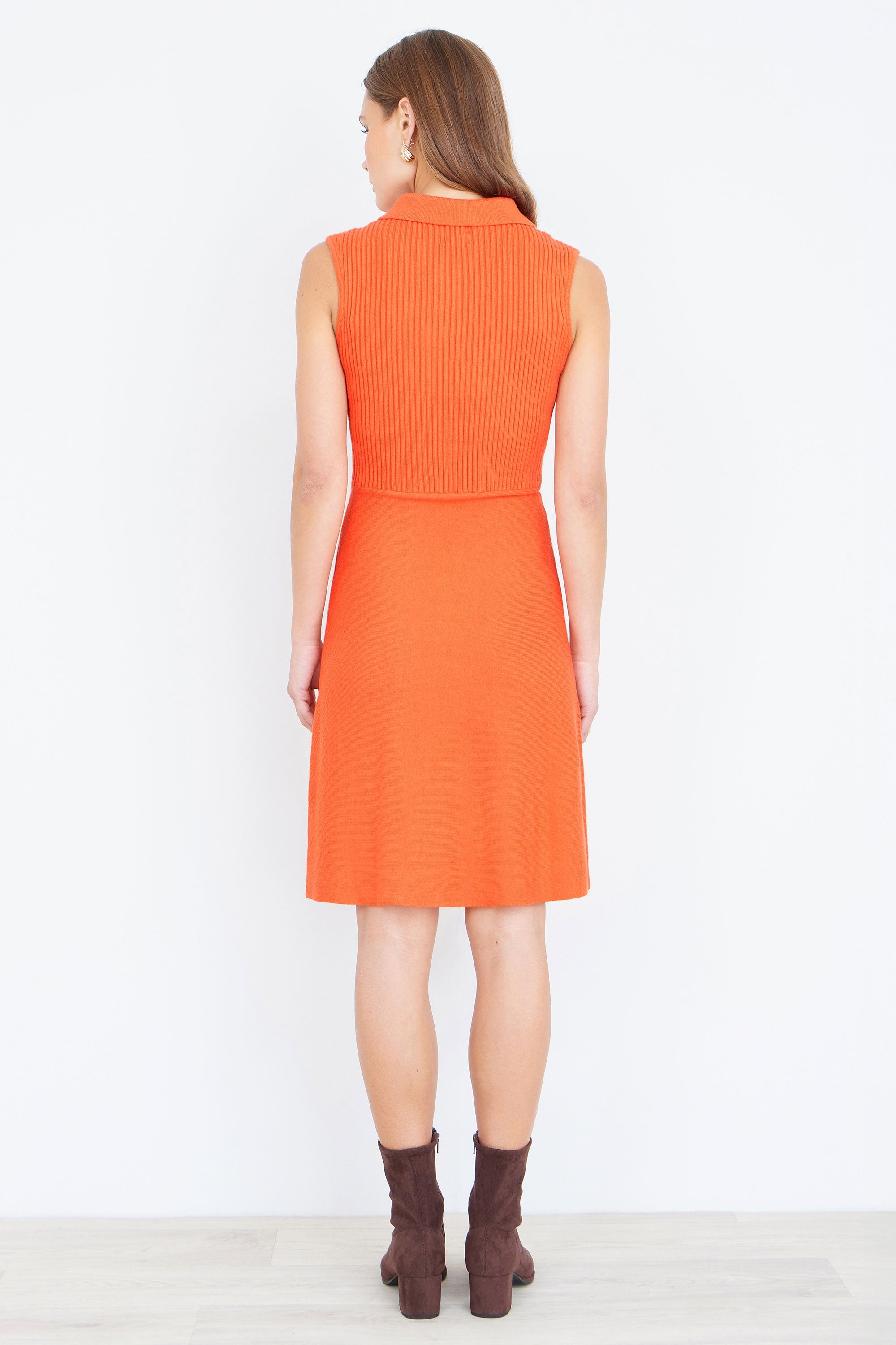 Yumi Orange Rib Knitted Skater Dress with Buckle Detail