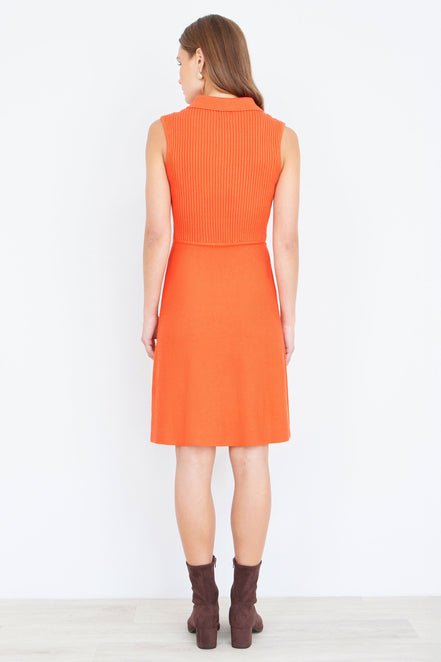 Yumi Orange Rib Knitted Skater Dress with Buckle Detail