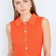 Yumi Orange Rib Knitted Skater Dress with Buckle Detail