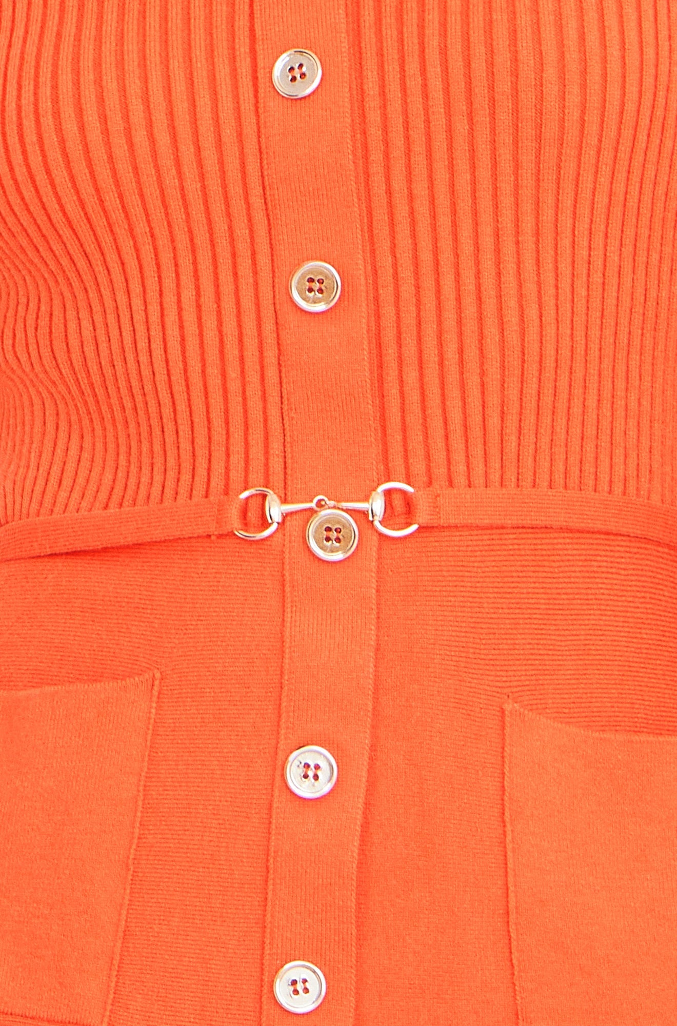 Yumi Orange Rib Knitted Skater Dress with Buckle Detail