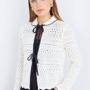 Yumi Ivory Crochet Knitted Cardigan with Peter Pan Collar