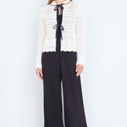 Yumi Ivory Crochet Knitted Cardigan with Peter Pan Collar