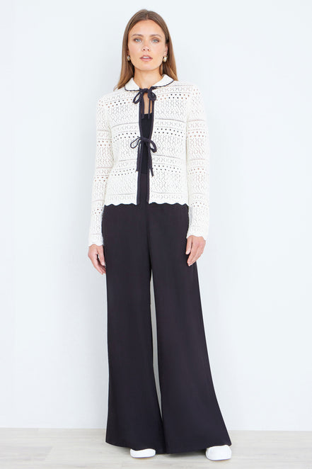 Yumi Ivory Crochet Knitted Cardigan with Peter Pan Collar