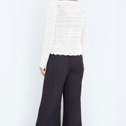 Yumi Ivory Crochet Knitted Cardigan with Peter Pan Collar