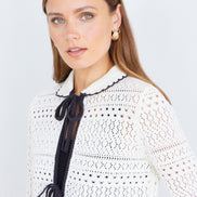 Yumi Ivory Crochet Knitted Cardigan with Peter Pan Collar