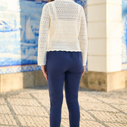 Yumi Ivory Crochet Knitted Tie Front Cardigan with Floral Embroidery