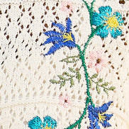 Yumi Ivory Crochet Knitted Tie Front Cardigan with Floral Embroidery