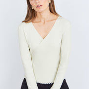 Yumi Ivory Metallic Thread Rib Wrap Knitted Top