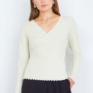Yumi Ivory Metallic Thread Rib Wrap Knitted Top