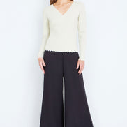 Yumi Ivory Metallic Thread Rib Wrap Knitted Top
