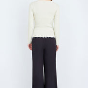 Yumi Ivory Metallic Thread Rib Wrap Knitted Top