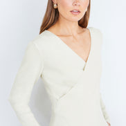 Yumi Ivory Metallic Thread Rib Wrap Knitted Top