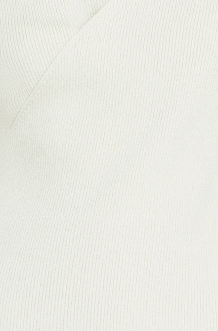 Yumi Ivory Metallic Thread Rib Wrap Knitted Top