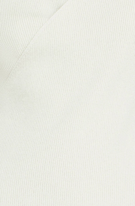 Yumi Ivory Metallic Thread Rib Wrap Knitted Top