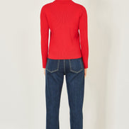 Yumi Red Ribbed Collar Button Up Cardigan