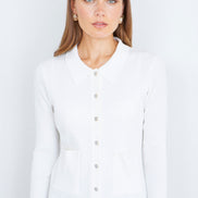 Yumi Ivory Ribbed Collar Button Up Cardigan