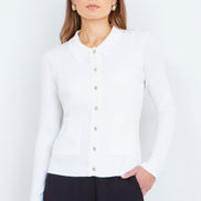 Yumi Ivory Ribbed Collar Button Up Cardigan