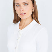 Yumi Ivory Ribbed Collar Button Up Cardigan