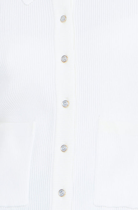 Yumi Ivory Ribbed Collar Button Up Cardigan