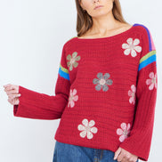 Yumi Red Crochet Flower Jumper
