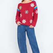 Yumi Red Crochet Flower Jumper